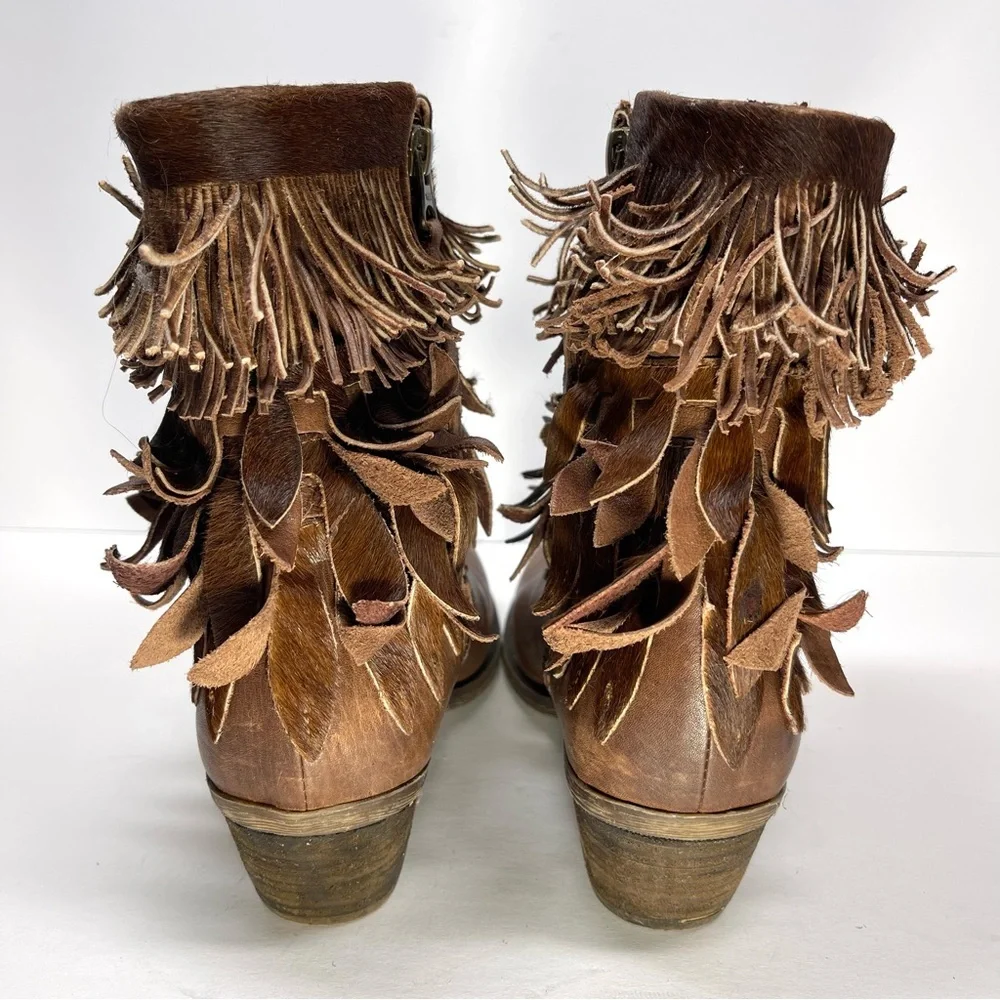 Sheridan Mia Genuine Calf Hair Fringe‎ Leather Western Boot Size EU 37 US 6.5
